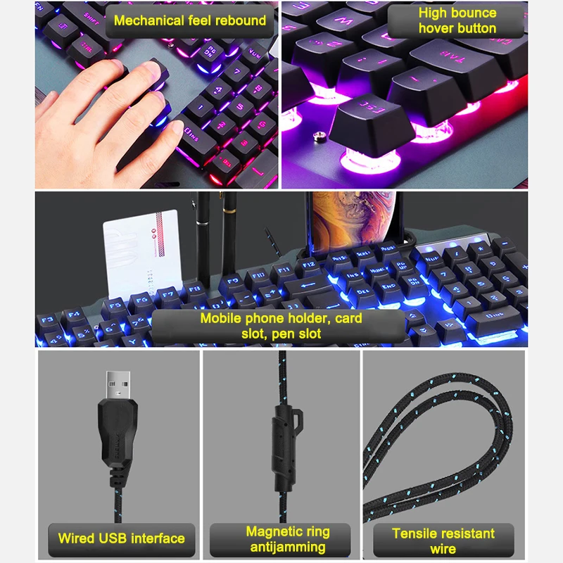 Проводная Механическая клавиатура с подсветкой RGB против ореолов Механическая игровая клавиатура для ПК Настольная Водонепроницаемая геймерская клавиатура