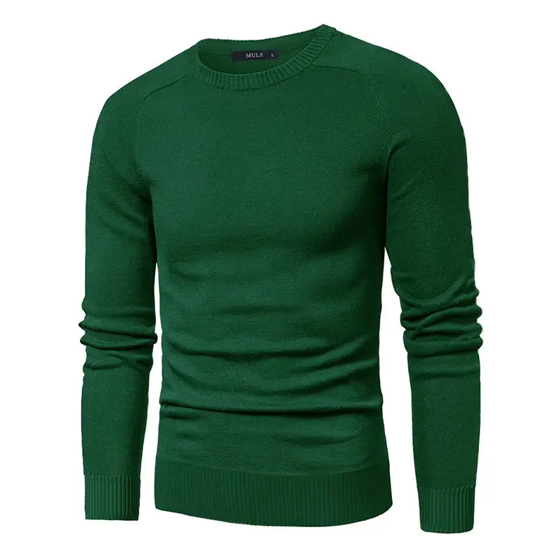 MuLS сплошной свитер мужской пуловер хлопок вязаный свитер мужской джемпер пуловер простой о-образный вырез трикотаж рубашка Поло Джерси темно-серый - Цвет: Green