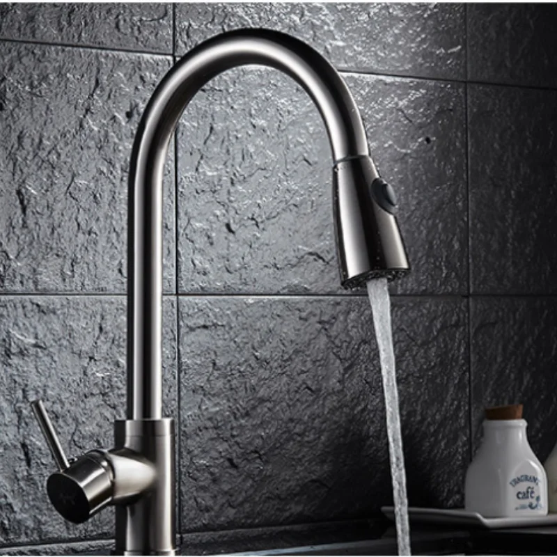 

Матовый вращающийся смеситель для кухонной раковины из нержавеющей стали, выдвижной смеситель для горячей и холодной воды, смеситель для кухонной раковины