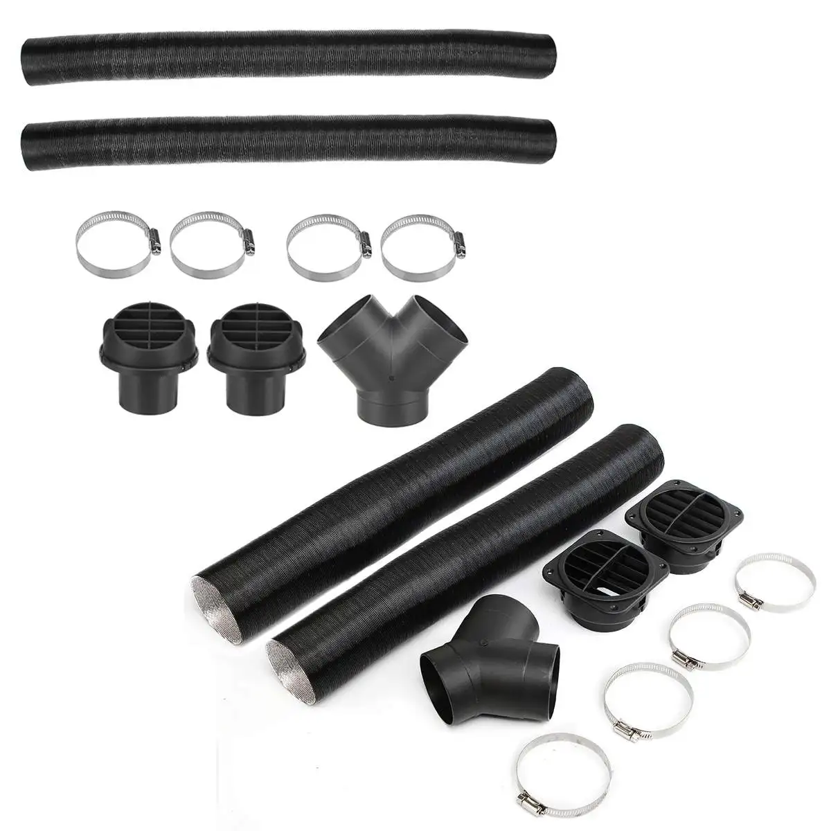 42mm/60mm/75mm Heater Ducting Pipe T/Y Piece Warm Air Outlet Vent w/Hose  Clips For Webasto Diesel Parking Heater
