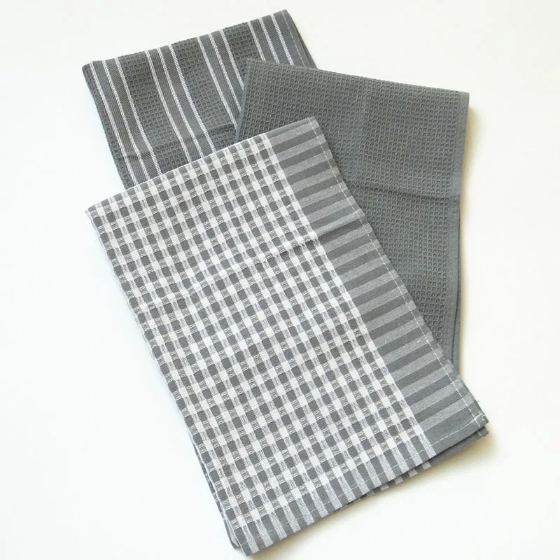 3 gray tea towel 3 шт./компл. чайные полотенца 45*65 см толстые вафельные салфетки кухонные полотенца из хлопка Домашняя Чистящая одежда - Цвет: 3 gray tea towel