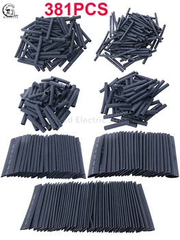 

381pcs Black 2:1 Heat Shrink Tubing Insulation Shrinkable Tube Sleeving Assortment Polyolefin Ratio Wrap Wire Cable Sleeve Kit