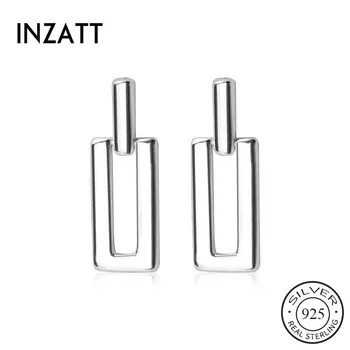 INZATT Real 925 Sterling Silver Geometric Stud Earrings Fashion Women Fine Jewelry Party Minimalist Cute Accessories Gift