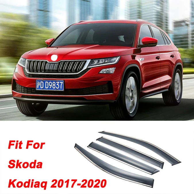 For Skoda Kodiaq Karoq Mugen Style Window Visor Vent Gard 4Pcs with Chrome Line
