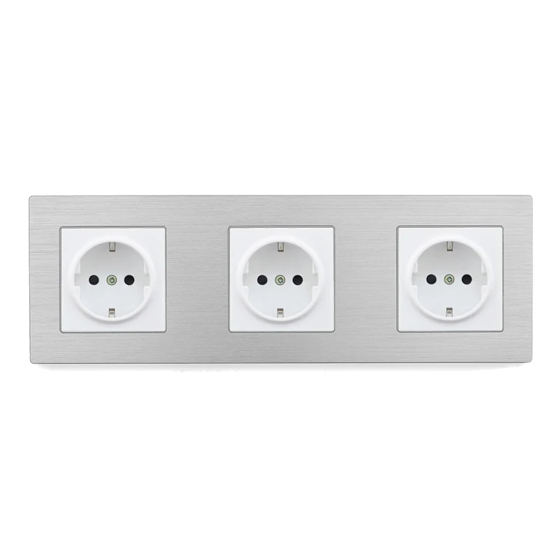 Trible Socket Atlantic Алюминий из сплава в виде металлического Панель EU/DE/русский стандарт розетки несколько розетки электрическая розетка в стену 1/2/3/4 гнездами socket - Тип: Trible Socket