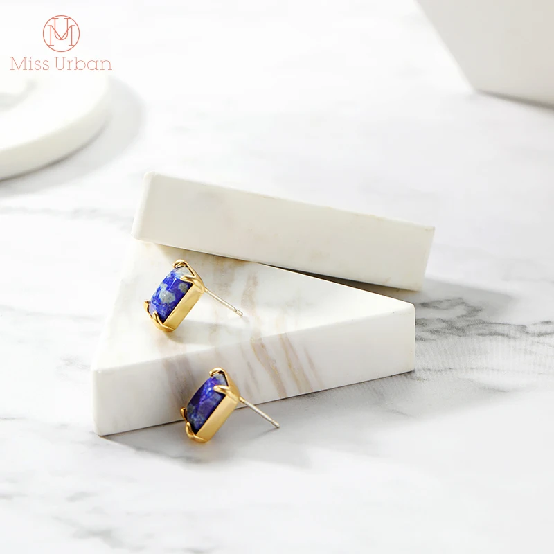 new arrivals square lapis lazuli stud earrings ethnic fashion jewelry for women