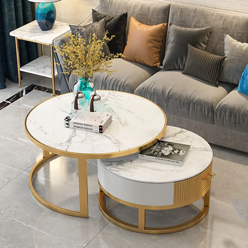 

Modern Light Luxury Marble Coffee Table Home Living Room Multi-round Coffee Table Creative Defining a Coffee Table Combination