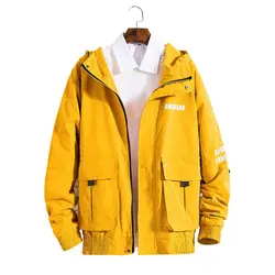 Новая Корейская версия мужские комбинезоны с капюшоном мешковатое пальто Мужская куртка для колледжа желтая черная Повседневная весенняя