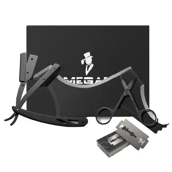 

Beard Grooming Kit 4pcs Trimming Shaving brush Comb Beard Set Mustache Scissors Straight Razor Shaping Shave Brush Tools