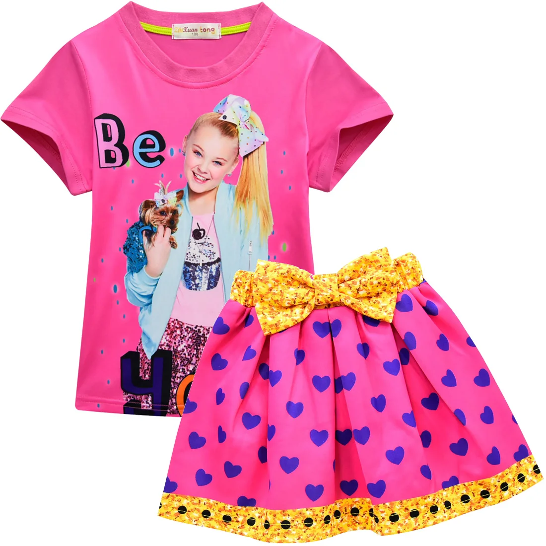 Детская футболка с юбкой летние комплекты одежды для девочек модная футболка с принтом и Короткая юбка для фитнеса, одежда для девочек спортивные костюмы