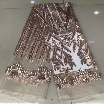 

2019 Latest African Lace Fabric French Net Embroidery Sequins Tulle Lace Fabric High Quality For Nigerian Party Dress