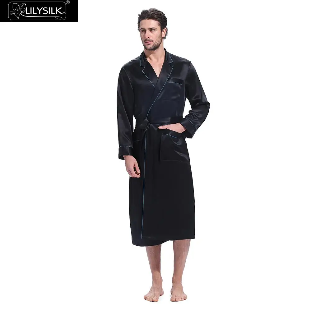 LilySilk Silk Robe Bathrobe Sleepwear Kimono Men Night Designer Long