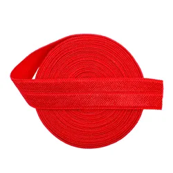 Solid Color Shiny Fold Over Elastic Band for Hair Ties, Headbands, and Sewing Projects - 5 - Yard Length, 5/8 Width (Red)