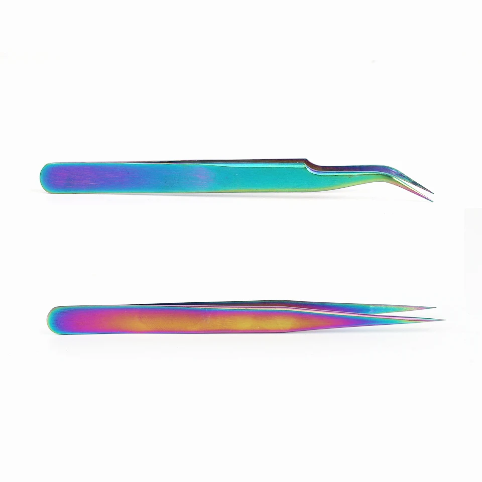 1 Curved 1 Straight Новые цветные пинцеты для ресниц из нержавеющей стали, ультратонкие кончики для увеличения объема ресниц, пинцеты для бровей, инструменты для макияжа - Цвет: 1 Curved 1 Straight