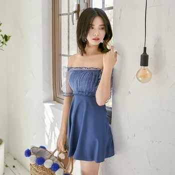 

Swimsuit For Women 2019 One Piece Bathing Suit Swimming Swim Sexy Swimsuits With Skirt Word Shoulder Little Short Long Sleeve