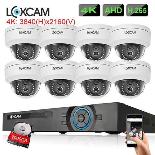 LOXCAM 8CH 4K Ultra HD CCTV DVR система h.265+ 8MP IP66 металлическая внутренняя наружная Антивандальная камера комплект система видеонаблюдения ТБ - Color: 8CH DVR x 8 Camera