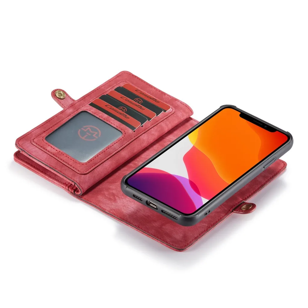 Чехол ME для IPhone 11 Pro Max 6,5 дюймов 2-в-1 11 слотов для карт чехол-кошелек на молнии, из натуральных материалов кожаный чехол для сотового телефона Iphone