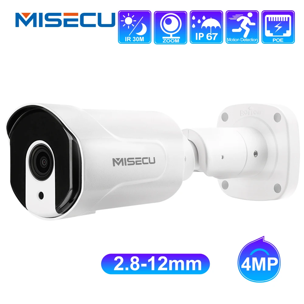 Miecu H.265 48 В POE IP камера 4MP Авто оптический зум 2 8 мм 12 Массив Led ИК ночной открытый