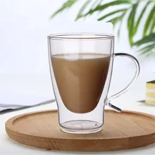 Двойными стенками кофейные кружки молоко чай питьевая стеклянная чашка теплоизоляция пивной сок стеклянная посуда для напитков с ручкой