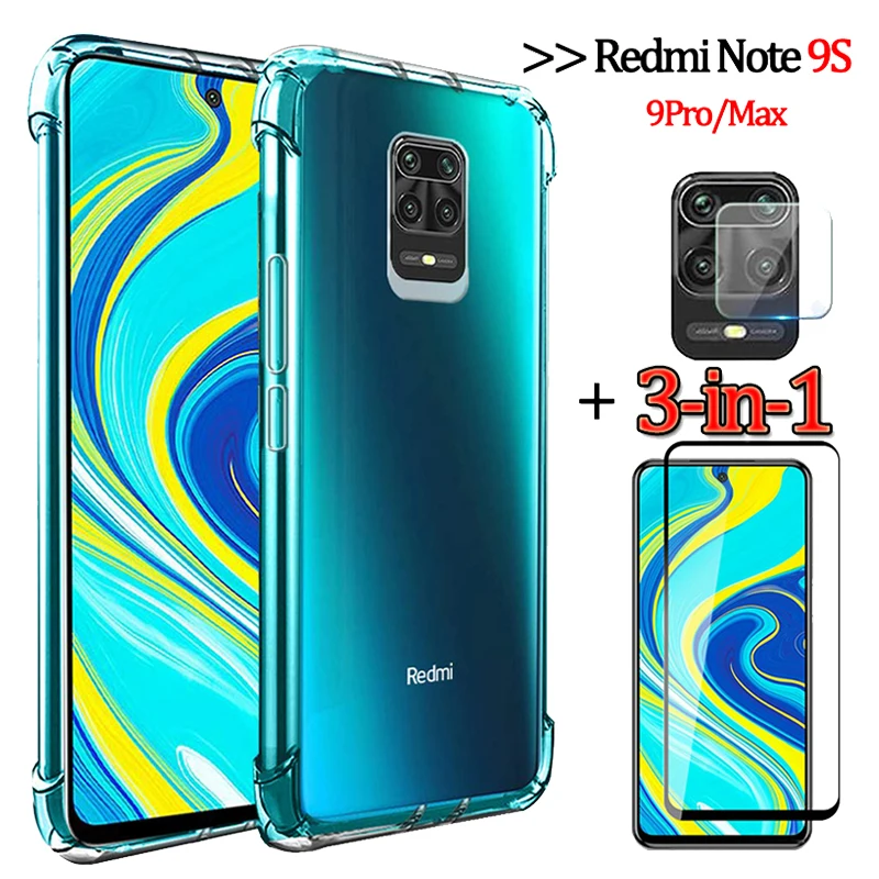 Чехол 3 в 1 со стеклом и подушкой безопасности для XIaomi POCO X3 Мягкий противоударный