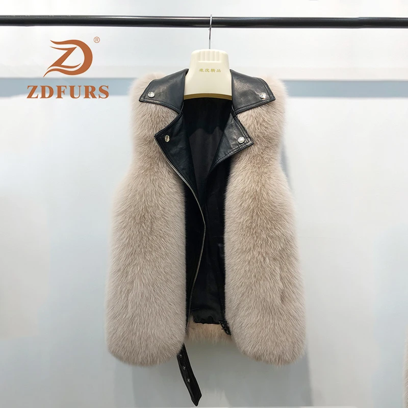 ZDFURS* новая популярная женская жилетка из натурального меха женская модная шуба из лисьего меха короткий и длинный жилет для зимы