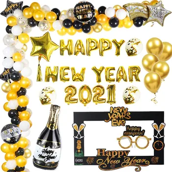 

2021 Happy New Year Christmas Decoration For Home Gold balloon arch Photo Booth Frame Props Navidad noel Gift New Year Eve Party