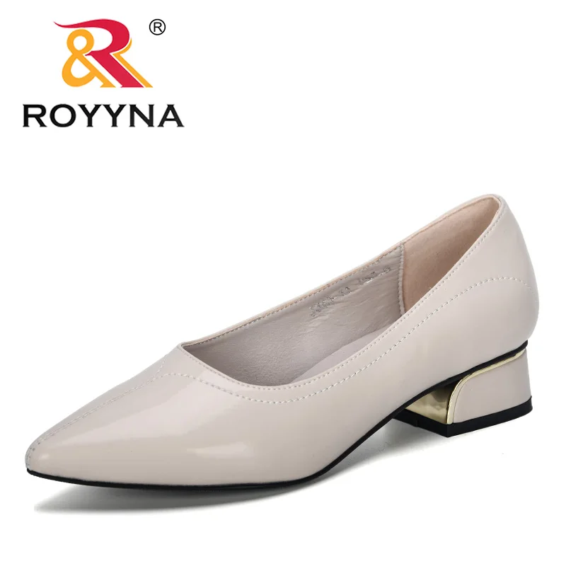 ROYYNA New Stylish Pointed Toe Square Heel Ladies Pumps Casual Solid Shallow Shoes WomanBasic Slip-On Heels Women Pumps