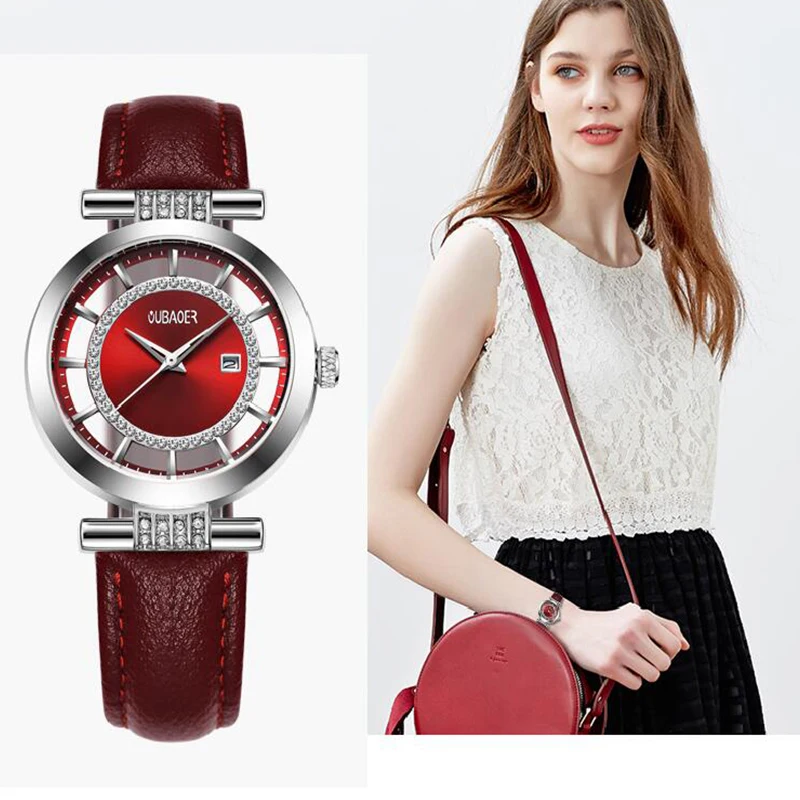 Женские часы-браслет OUBAOER люксовый бренд Montre Femme кожаный ремешок кварцевые часы модные женские часы Relogio Feminino