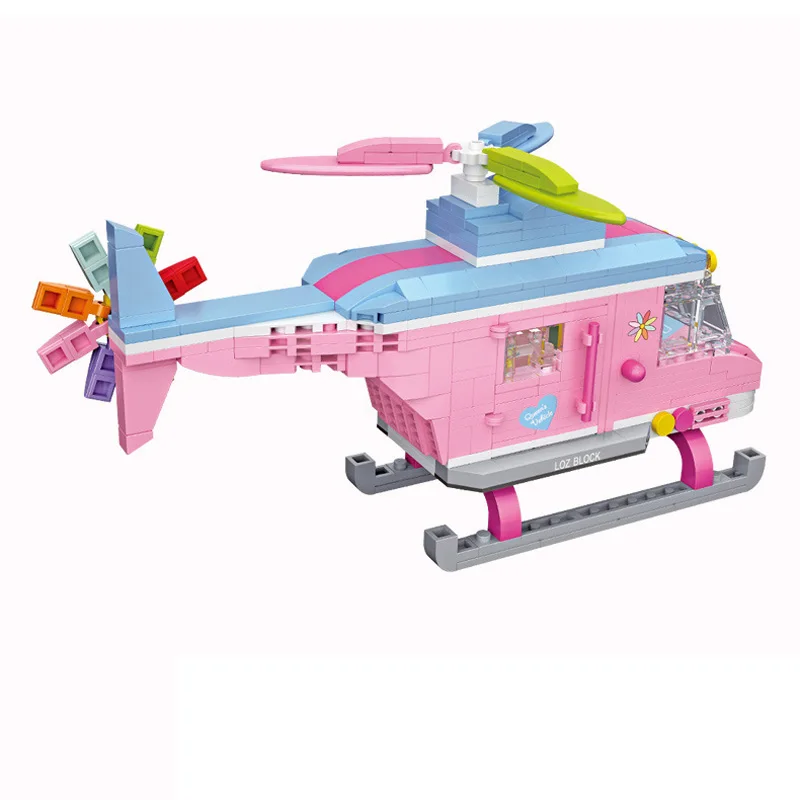 

hot lepining technic creators classic city pink helicopter technic mini Transportation micro diamond blocks bricks toys for gift