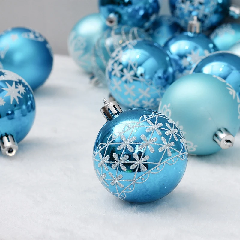 24 шт., 6 см, синие Рождественские шары для рисования, подвесные шары для елки, Декор, елочные шары, украшения для рождества, вечерние украшения