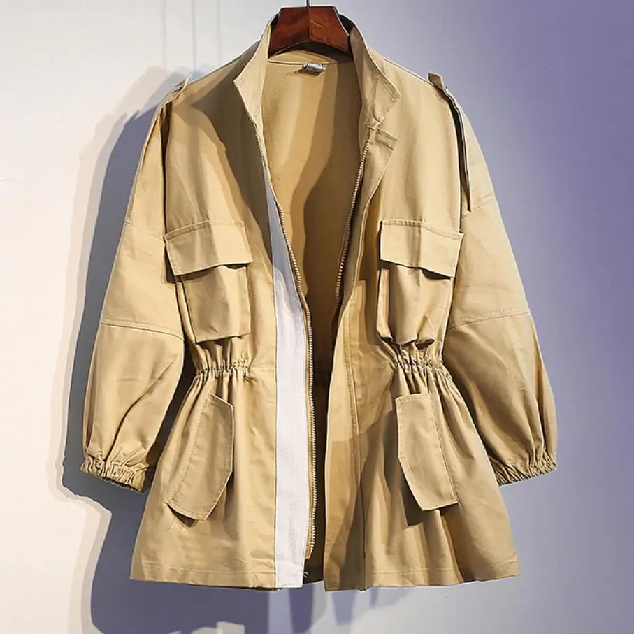 Khaki 4XL Женская Hitz Толстая сестра Свободная Женская ветровка - Цвет: Khaki