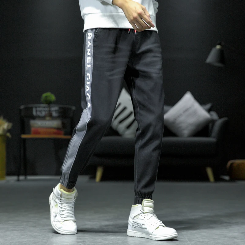 Great Value Men's Casual Autumn Denim Cotton Hip Hop Loose Work Long Trousers Elastic band Jeans Ankle pants men jeans slim fit Cotton