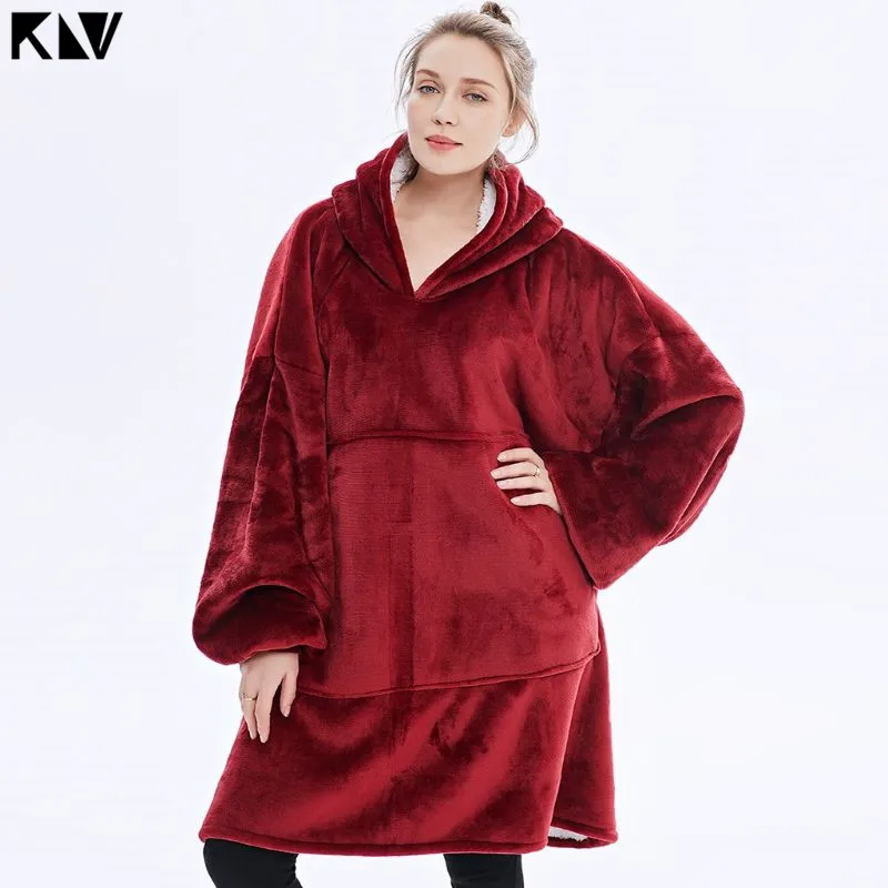 KLV, уличная Женская толстовка с капюшоном, толстовки, домашняя одежда, одеяло, теплые пальто, толстое флисовое ТВ одеяло, сверхмощный пуловер с капюшоном
