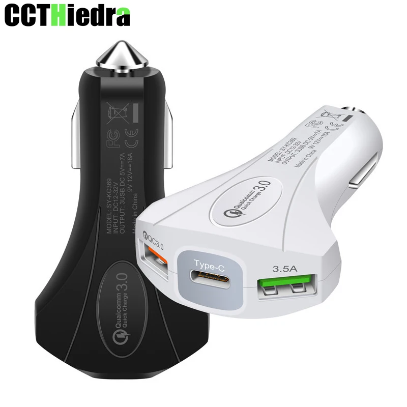 New QC3.0 Certified Quick Charge Dual 2 USB Port and Type C Fast Car Charger 40W Accessory for Mobile Phone Charging