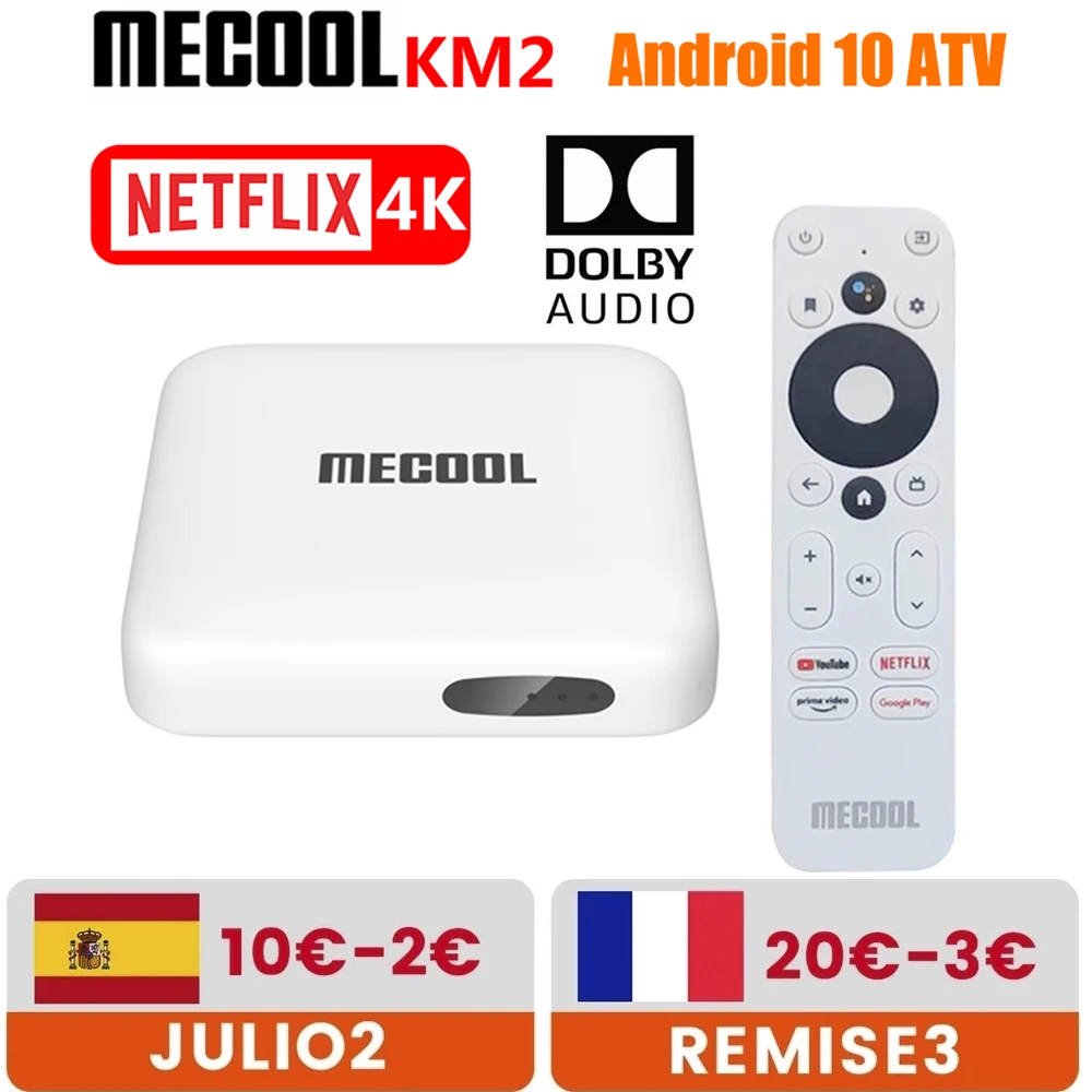 Netflix 4K Смарт ТВ-бокс Android 10 Сертифицированный Google ATV Mecool KM2 Amlogic S905X2 2 Гб DDR4 WiFi