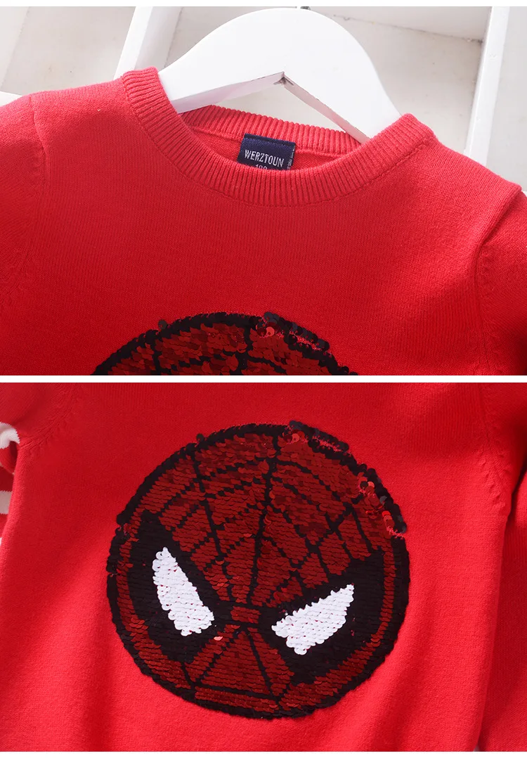 Милые рождественские свитера с человеком-пауком для мальчиков красный хлопковый теплый пуловер детская трикотажная одежда детская одежда теплая