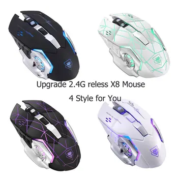 2.4Ghz Wireless Optical Computer X8 Mouse Wireless Charging Game Mouse Mute Luminous Mechanical for Gamer PC x8 super quiet wireless gaming mouse 2400dpi rechargeable computer mouse optical gaming gamer mouse for pc black drop shipping