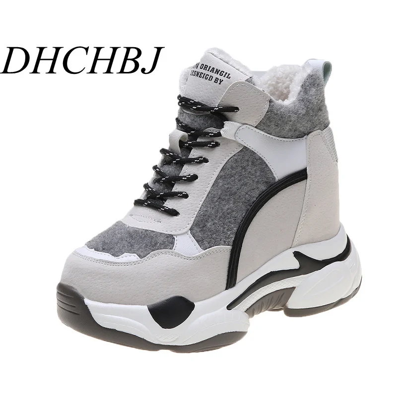 

Women Snow Boots 2020 Fashion Winter Warm Ankle Boots 8CM Heels High Platform Women Chunky Sneakers Plush Warm Black Short Boots