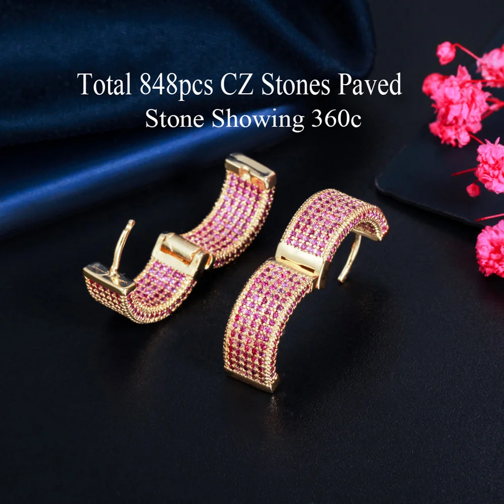 Pera Trendy Micro Full Multicolor CZ Pave Golden Color Circle Hoop Earrings for Women Wedding Party Exquisite Jewelry Gift E761