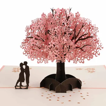 

New DIY 3D Valentine's Day Greeting Card Paper-cut Invitation Cards Hollowed Out Couple Blossoms Flowers Holiday Card With Envel