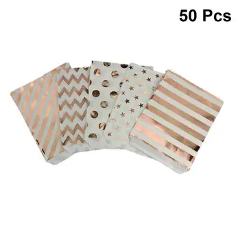 

50PCS Rose Gold Bronzing Paper Bag Candy Bag Wrapping Party Gift Package Chocolate Dessert Packing For Birthday Wedding A35