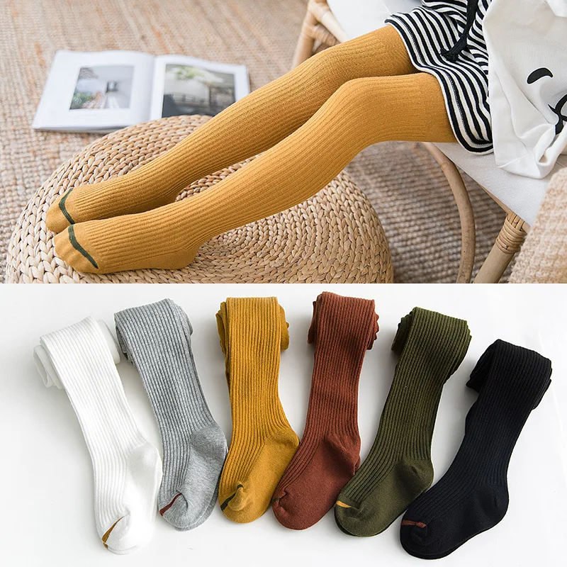 

Autumn New Style Panty-hose for Kids Cotton Socks Fine Vertical Stripe Color Separation Tiptoe Baby Leggings Versatile Fashion G