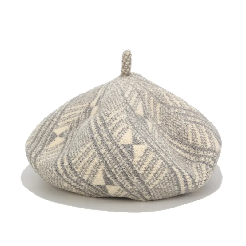 new painting beret wool beret fashoin artist beret hat street hat - Color: grey