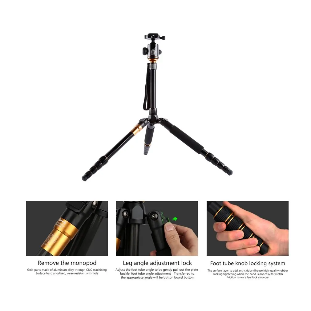 

Q666C Portable Carbon Fiber Tripod Traveling Tripod For Camera Ball Head Digital Camera Tripod 5-section Center Column