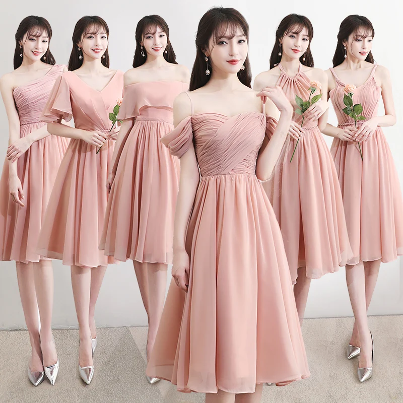Bridesmaids Dresses Illusion Strapless Off The Shoulder Pleat Lace Knee-Length Sleeveless A-Line Women Wedding Party Gown E093