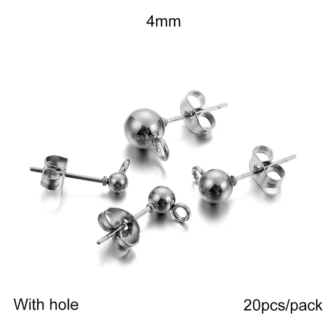 20-100pcs/lot Gold Stainless Steel Blank Post Earring Studs Base Pins With Earring Plug Findings Ear Back For DIY Jewelry Making With hole 4mm