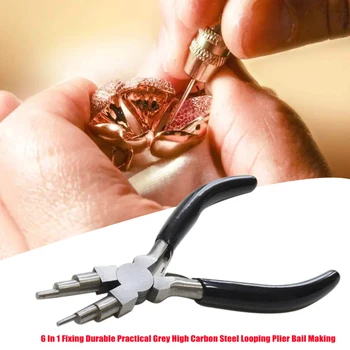 

6 In 1 Comfortable Handle Jewelry Tools Looping Plier 6 Sizes Bail Making Fixing Multipurpose High Carbon Steel Grey