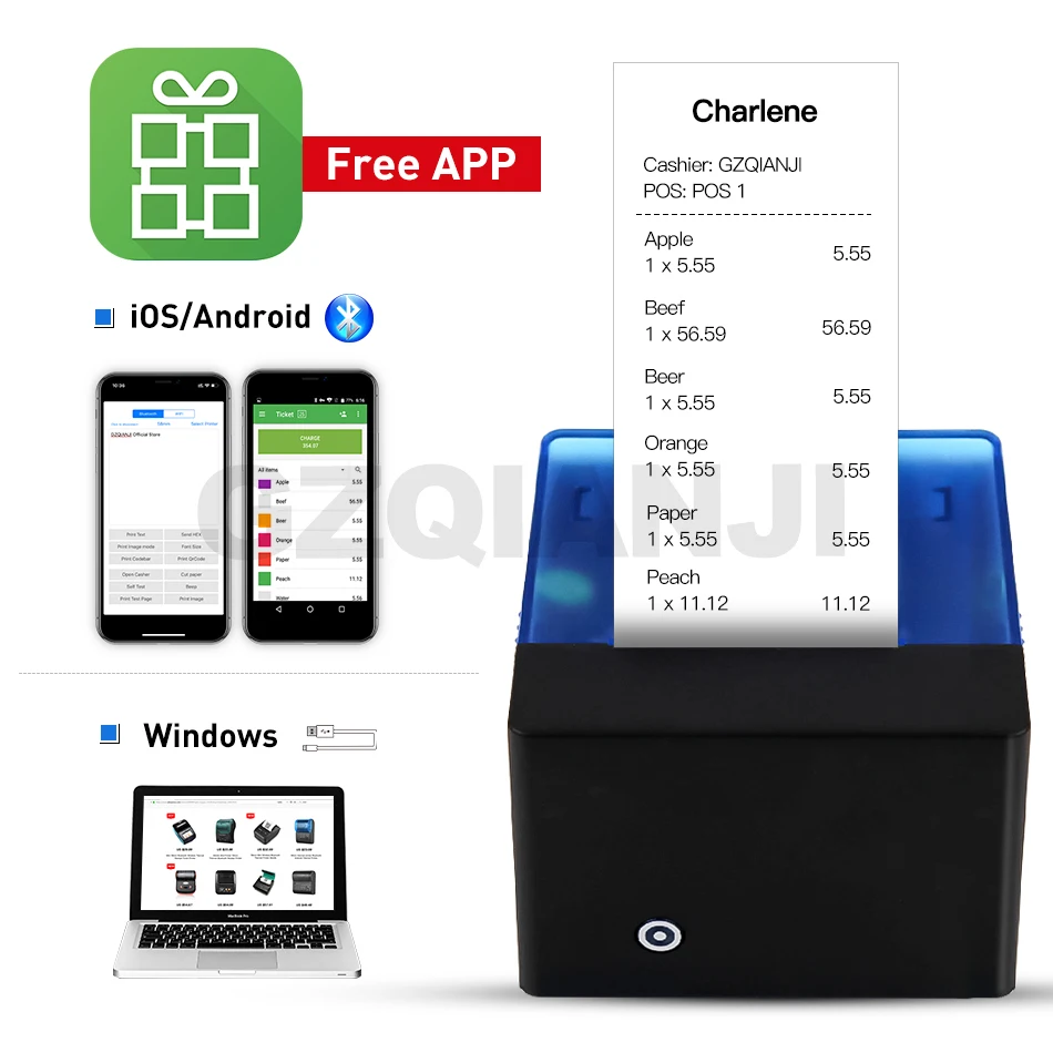 GZM5808 58 мм Bluetooth термопринтер Профессиональный портативный мобильный фото