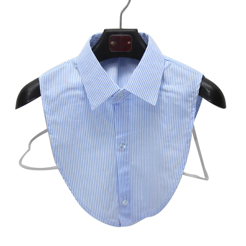 

New Women Blue Striped Fake Collar Blouse Vintage Detachable Shirt Mens Shirt False Collar Lapel Blouse Half Shirt Top