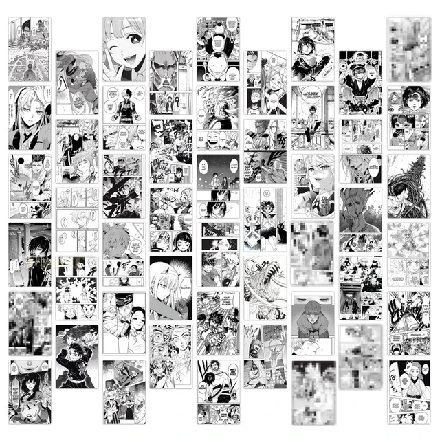 50Pcs Anime Manga Panel Poster Aesthetic Wall Collage Kit Picture Home Decoration Black White Art Print Set Room Decor for Teen